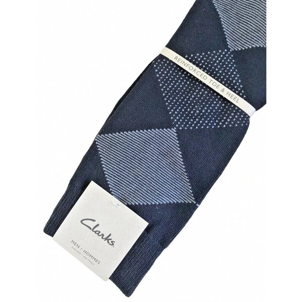 Clarks Argyle Mens Socks Dress Casual Cotton Black Gray Reinforced Toe One Size